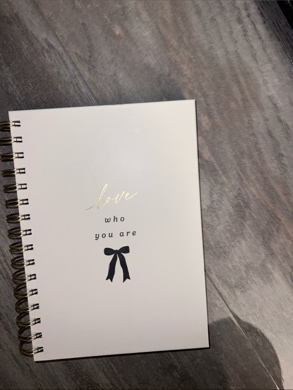 Spiral Notebook - "Love Who You Are" Cover in White with Black Bow